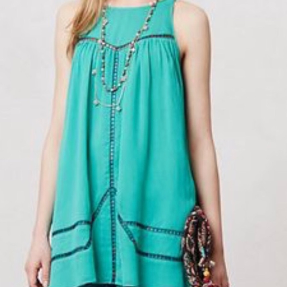 Anthropologie Teal Tunic Length Sleeveless Blouse